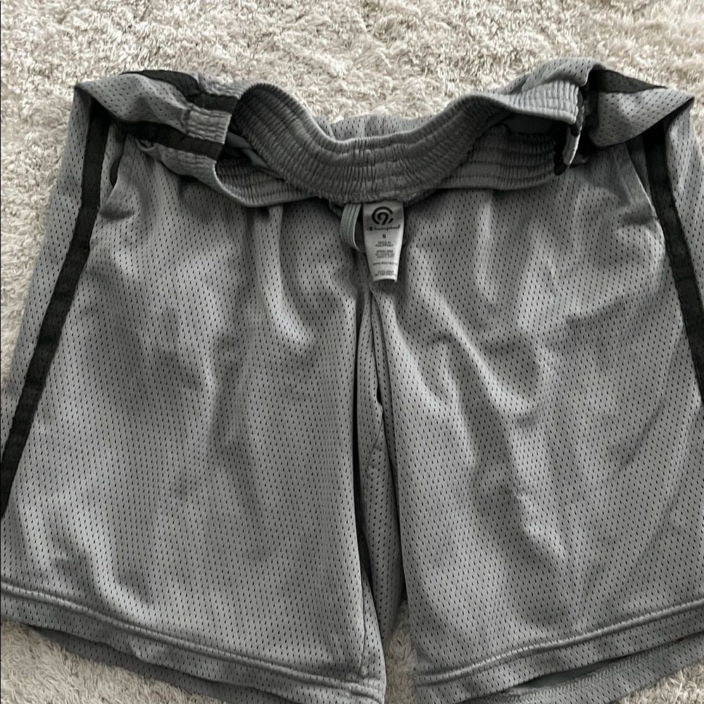 Champion Gray Athletic Shorts with Black Stripes.  Men.  Size Small.